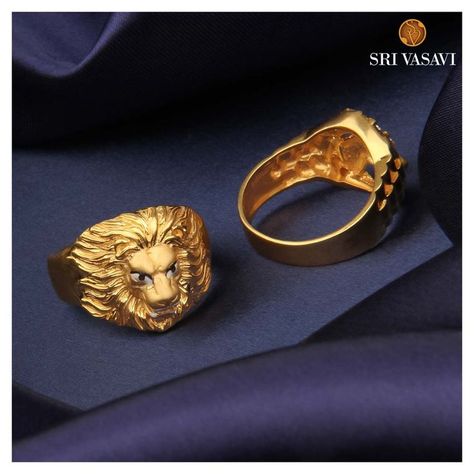 A 22k yellow gold ring. Finger Rings Gold Indian, Gents Gold Ring, Gold Ring Indian, Gold Rings For Men, Indian Wedding Lehenga, Ring Boy, Lion Ring, Charming Man, Gold Wedding Jewelry