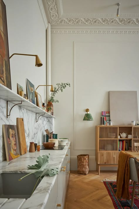 A light and calm Victorian flat in Belsize Park by Alice Davies | House & Garden Lamp In The Kitchen, Victorian Flat, Japanese Cabinet, Crittal Doors, Belsize Park, Contemporary Pendant Lights, Kitchens And Bedrooms, Abstract Art Print, House Garden