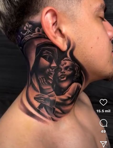 Tattoo Side Of Neck, Side Of Neck Tattoo, Angel Neck Tattoo, Money Bag Tattoo, Tattoo Side, Bag Tattoo, Side Neck Tattoo, Neck Tattoos, Side Tattoos