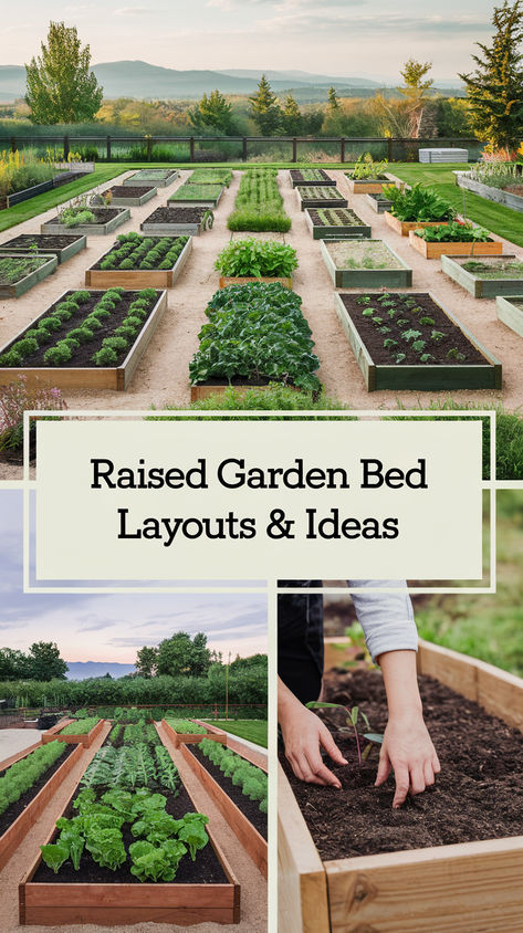 Make the most of your garden with raised bed layouts! Raised beds improve drainage, soil quality, and organization. Try arranging them in rows, squares, or L-shapes for easy access to all your plants. Perfect for beginner and experienced gardeners alike. #RaisedBeds #GardenDesign #EasyGardening Raised Beds On Deck, 30x30 Garden Layout, Garden Bed Planting Ideas, Rectangle Vegetable Garden Layout, Raised Garden Design Layout, Raise Bed Garden Design, Raised Bed Garden Plan, Tall Garden Beds, Raised Bed Companion Planting