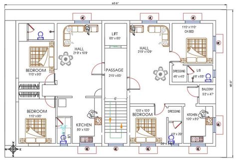 40X60 Feet 2 BHK Apartment With Furniture Layout Drawing DWG File - Cadbull 40x60 Apartment Plan, 40×60 House Plans, Small Apartment Building Plans, 40x60 House Plans, Office Layout Plan, Residential Building Plan, 3d Plan, Single Storey House Plans, Apartment Plan