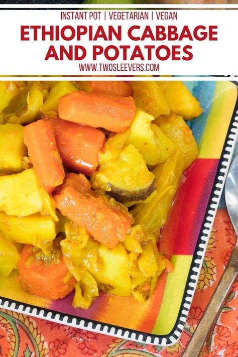 Ethiopian Cabbage and Potatoes | Ethiopian Atakilt Wot | Instant Pot Cabbage And Potatoes | Instant Pot Atakilt Wot | Ethiopian Recipes | Ethiopian Food | Instant Pot Recipes | Pressure Cooker Cabbage and Potatoes | Pressure Cooker Atakilt Wot | TwoSleevers | #twosleevers #instantpot #ethiopianrecipes #cabbage #potatoes. Vegan Ethiopian Recipes, Ethiopian Cabbage, Pressure Cooker Cabbage, January Meals, Ethiopian Recipes, Lacto Vegetarian, Instant Pot Vegetarian, Cabbage Potatoes, Ethiopian Cuisine