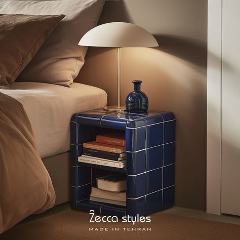 Unique and artistic✨ Experience the perfect fusion of art and utility with this nightstand, featuring vibrant glazed tiles that create a unique visual appeal. www.zeccastyles.com #nightstand #glazedtiles #tiles #zeccastyles Tiled Nightstand, Tile Nightstand, Tile Bedside Table, Tile Furniture Diy, Funky Nightstand, Unique Nightstand, Diy Side Table, Tile Table, Keramik Design