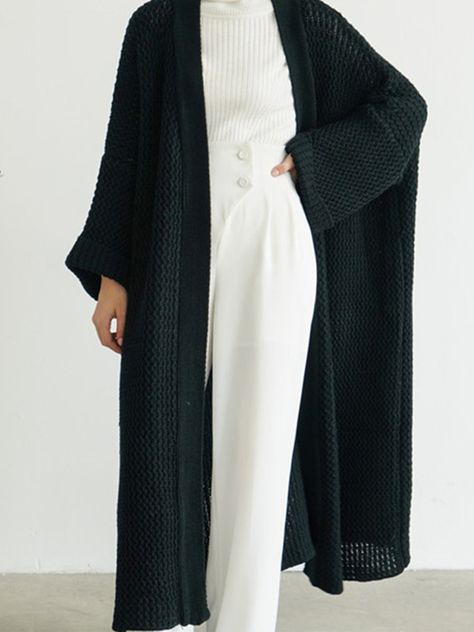 Stylewe Long Sleeve Navyblue Going Out Statement Spring Acrylic Plus Size Plain Outerwear Thick Knit Cardigan, Long Sweater Coat, Loose Knit Cardigan, Women Long Cardigan, Pullover Mode, Gilet Long, Cardigan Sweater Coat, Cardigan Long, Long Sweaters Cardigan