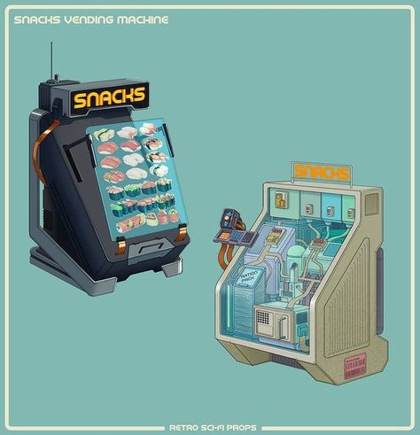 Vending Machine Design, Sci Fi Props, Retro Sci Fi, Props Concept, Vending Machines, Walled City, Pretty Landscapes, Devices Design, Game Concept