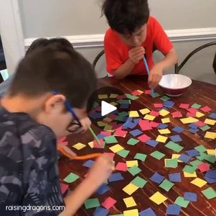 7.6M views · 8.5K reactions | Straw Pick Up Game - DIY Kids Activity | Straw Pick Up Game ⭐️ ages 3+ ⭐️ Here’s a fun game that kids can set up themselves. Simply cut one inch squares of various colored construction paper,... | By Raising Dragons - Activities For Kids | Facebook Games To Play With Kids, Physical Activities For Kids, Indoor Games For Kids, Minute To Win It Games, Bathroom Remodel Tile, Crazy Hair Day At School, Shoe Lace Tying Techniques, Indoor Activities For Kids, Highschool Aesthetic