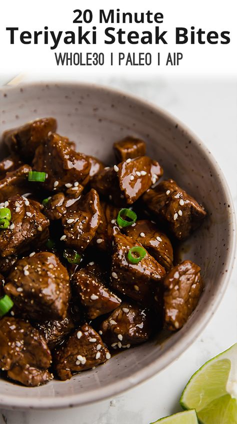 Teriyaki Steak Bites, Bahamas Recipes, Paleo Steak, Gf Ideas, Aip Meals, Teriyaki Steak, Beef Teriyaki, Unbound Wellness, Autoimmune Recipes