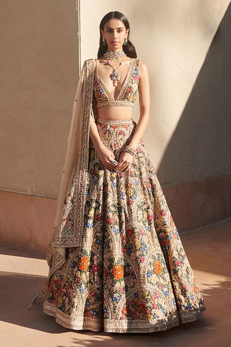 Sahil Kochhar, Dori Embroidery, Orange Lehenga, Mehendi Outfit, Organza Lehenga, Blue Organza, Desi Wear, Cadet Blue, Gaun Fashion