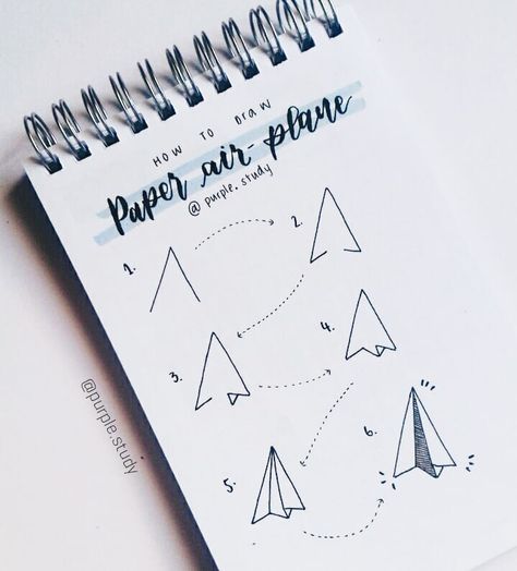 ?How to dra Doodles For Bullet Journal, Plane Doodle, Purple Study, Paper Airplane Drawing, Airplane Doodle, Plane Drawing, Study Drawing, Journaling Paper, Airplane Drawing