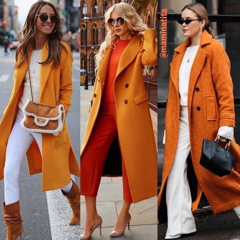 Orange Coat Outfit, Winter Work Fashion, Classy Coat, Job Clothes, Winter Wear Women, Clothes Art, Orange Coat, Paris Chic, Orange Outfit