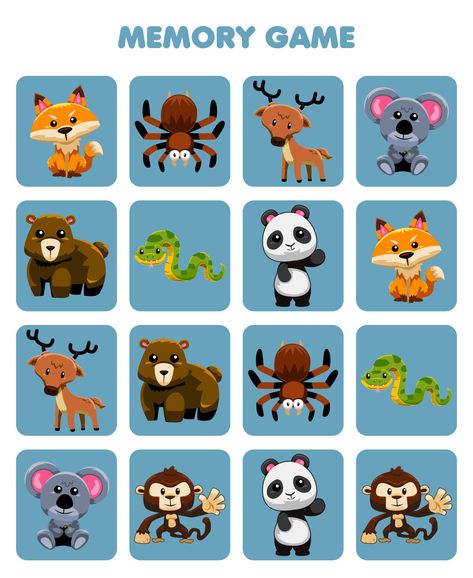 Animal Memory Game, Cartoon Forest, Game For Children, Surrealism Photography, Memory Game, Forest Animal, Forest Animals, Printable Worksheets, Games For Kids