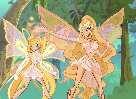 WHY AM I SO STUPID- I literally deleted the post by mistake💀 now let me cry alone in a corner while this uploads again ;-; Anyways here… | Instagram Power Ponytail, Winx Club Oc, Stella Flora, Bloom Stella, Moon Artwork, Klub Winx, Wings Drawing, Bloom Winx Club, Fairy Artwork