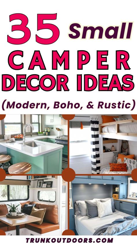 35 Small Camper Decor Ideas: Transform Your Tiny Space into a Cozy Haven Boho Campers Bohemian Style, Boho Minimalist Interior, Camper Bedroom Remodel Travel Trailers, Small Camper Renovation Ideas, Small Camper Decorating Ideas, Small Rv Decorating Ideas, Remodeling Campers Interior, Boho Rv Interior, Small Camper Makeover