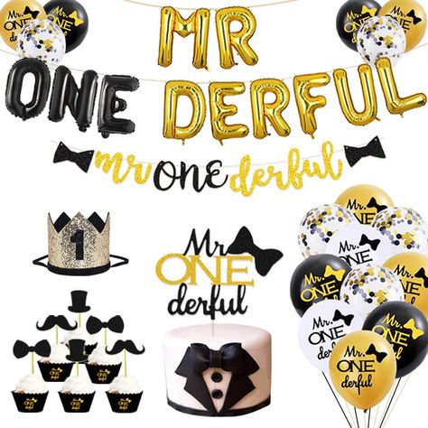 PRICES MAY VARY. 👑APPLICATION - Mr. onederful 1st birthday party supplies are perfect to decorate little man/wonderful one/bow tie/moustache/top hat 1st birthday boy baby shower party. One year old is the age of innocence and carefree, we hope that you enjoy this special day with your baby, leave this wonderful moment as a permanent memory. 🎩SIZE - 1 set Mr onederful balloons size is 16", 1 set Mr onederful banner size is approx 50"(the rope is 1.2 feet), 1 pc birthday crown size is 2.8"x3", 1 First Birthday Theme Boy, Mr Onederful Birthday, Baby First Birthday Themes, Onederful Birthday, Mr Onederful, Baby Boy Shower Party, 1st Birthday Party Decorations, 1st Birthday Party Themes, Baby Boy First Birthday