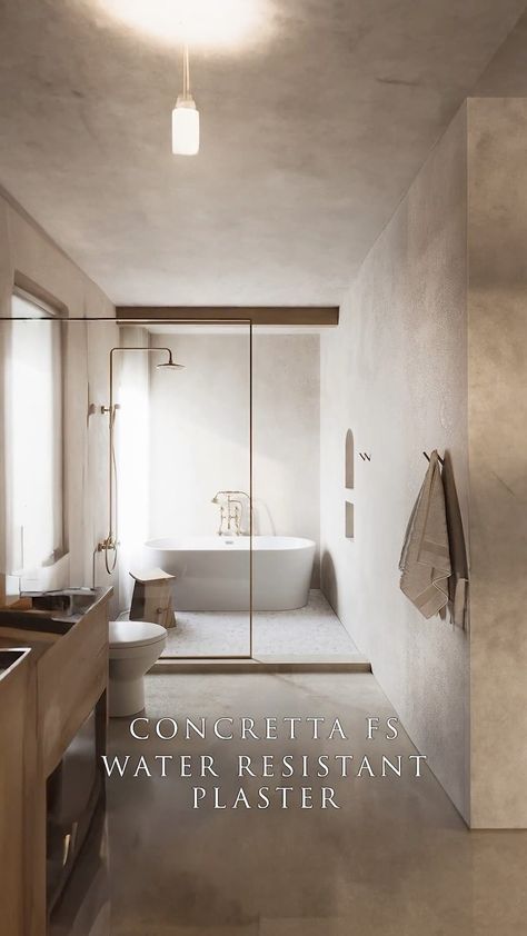 Meoded Paint & Plaster | Waterproof plaster for showers✨ Do you have old tile or marble in your showers? Look no further than Concretta, formulated to stick… | Instagram Micro Plaster Bathroom, Lime Plaster Shower Walls, Waterproof Plaster Shower Walls, Plaster Over Tile Bathroom, Plaster Walls Bathroom, Plaster Shower Walls, Venetian Plaster Bathroom, Meoded Paint, Shower Plaster