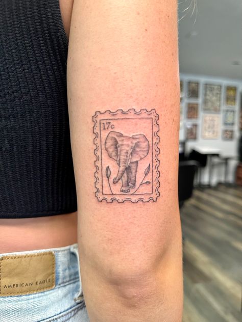 Elephant Tattoo Aesthetic, Uganda Tattoo Ideas, South African Tattoos For Women, Mt Kilimanjaro Tattoo, Stuffed Elephant Tattoo, South East Asia Tattoo Ideas, Thailand Stamp Tattoo, Elephant Tattoos Small Family, South African Tattoos