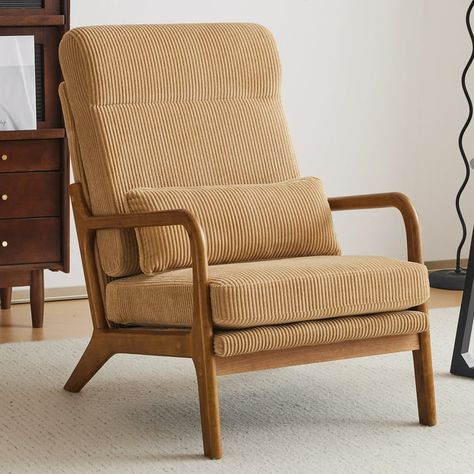 Ktaxon Mid Century Modern Accent Chair, Corduroy Armchair, High Back Single Sofa with Solid Wood Frame Khaki - Walmart.com Corduroy Armchair, Mid Century Modern Accent Chairs, Modern Accent Chair, Studio Room, Single Sofa, Indoor Furniture, Accent Chair, Furniture Chair, Home Accents