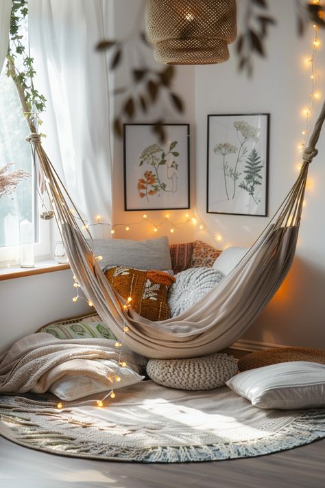 Vintage Cottagecore Bedroom, Earthy Bedroom Aesthetic, Organization Dorm, Hammock In Bedroom, Pretty Dorm Room, Room Organizers, Bedding Dorm, Dorm Aesthetic, Bathroom Dorm