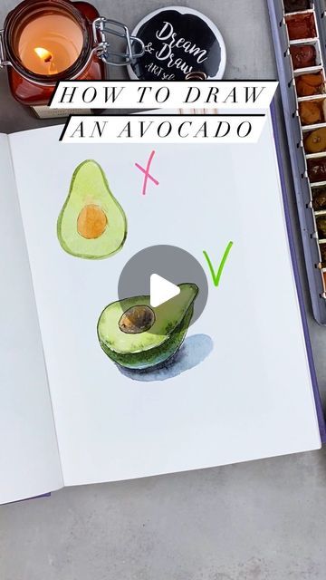 How To Draw Avocado, Avocado Drawing, Watercolor Sketching, Draw With Me, Dream Drawing, Easy Lessons, Want To Draw, Art How, Watercolor Sketch