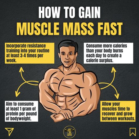 An infographic on how to build muscle mass fast. Plan Workout Routines, How To Get Muscles, Rep Ranges, Fitness Knowledge, Maruti 800, How To Gain Muscle, Chest Workout For Men, Combat Skills, Flexibility Exercises