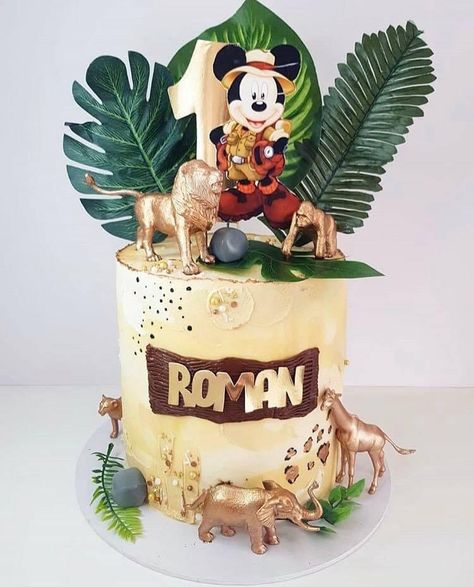 Mickey Safari Birthday Cake, Mickey Mouse Safari Birthday Cake, Minnie Mouse Safari Cake, Mickey Mouse Safari Cake, Mickey Safari Cake, Mickey Mouse Birthday Theme, Safari Cake, 1st Birthday Party Favors, Mickey Mouse Themed Birthday Party