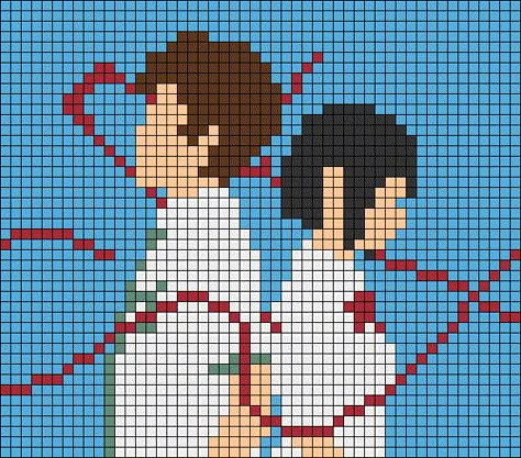 Alpha pattern #108689 | BraceletBook No Face Alpha Pattern, Crochet Alpha Pattern Anime, Anime Tapestry Crochet Patterns, Anime Alpha Pattern, 16 Bit Art, Crochet Alpha Pattern, Taki Tachibana, Mitsuha Miyamizu, Grid Crochet