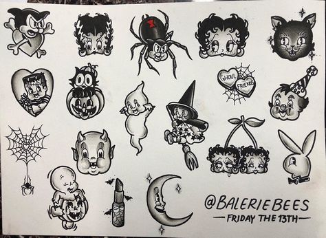 Friday 13 Tattoo Ideas, Friday The 13th Flash, Sailor Jerry Flash, Friday The 13th Tattoo, 13 Tattoos, Flash Sheet, Sailor Jerry, Dope Cartoon Art, Small Tattoo Designs