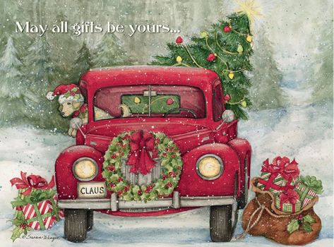 Old Red Truck, Vintage Clipart, Christmas Red Truck, Susan Winget, Boxed Christmas Cards, Christmas Garden Flag, Christmas Car, Christmas Garden, Christmas Cushions