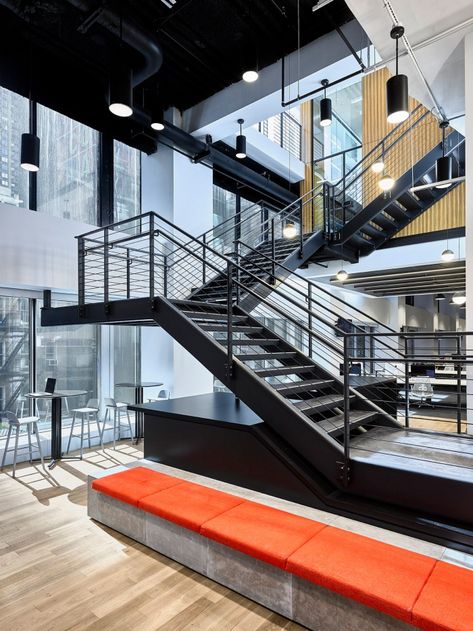 Staircase Office Design, Stair Office, Steel Staircase Design, Stairs Interior Design, Stairs Office, Office Stairs, Commercial Stairs, Stairs Interior, Steel Staircase