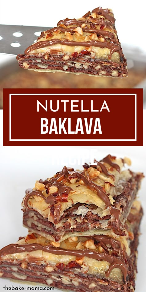 Nutella Baklava, Traditional Baklava Recipe, Baklava Dessert, Deserturi Raw Vegan, Nutella Recipes Easy, Baklava Recipe, Nutella Desserts, Greek Desserts, Recipe Dessert