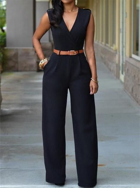 204da255aea2cd4a75ace6018fad6b4ddesc42371302ri Jumpsuit With Belt, Romper Long Pants, Slim Jumpsuit, Bridesmaid Dresses Long Chiffon, Sleeveless Rompers, Long Bridesmaid Dresses, Jumpsuit Fashion, Sleeveless Jumpsuits, Plus Size Blouses