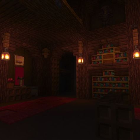 Minecraft Dark Academia Style Library - I imagined this in a haunted house or vampire mansion Minecraft Gothic Bedroom, Minecraft Vampire House, Minecraft Haunted Mansion, Dark Academia Minecraft House, Minecraft Dark Academia, Dark Minecraft House, Dark Academia Minecraft, Vampire Minecraft, Minecraft Haunted House