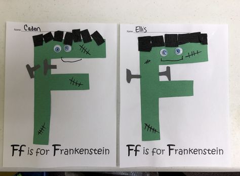 Letter F, Alphabet Art, preschool Alphabet, F is for, F is for Frankenstein F Week Preschool, F Is For Frankenstein Craft, F Art Preschool, F Is For Craft Preschool, F Letter Craft Preschool, F Projects For Preschool, F Preschool Crafts, Letter F Crafts For Kindergarten, F Preschool Activities