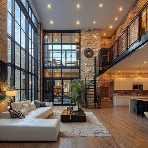 Industrial chic meets modern luxury. 😍 This stunning loft space is giving us all the design goals. ✨ #loftliving #industrialdesign #modernhome #homedesign #interiordesign #homeinspiration #architecture #luxuryliving #mtl #montreal Loft Warehouse Living, Huge Loft Apartment, Industrial Design Loft, Industrial Chic Apartment, Super Modern House Interior, Modern Cottage Design Interior, Industrial House Interior Design, Industrial Loft Apartment Decor, Modern Industrial House Design