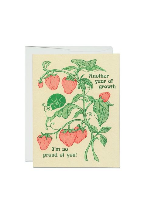 Another Year Of Growth Card — Prism Boutique Year Of Growth, Stationery Brands, Card Inspo, Cake Card, Cover Paper, Red Cap, Foil Stamping, Birthday Greetings, Stationery Supplies