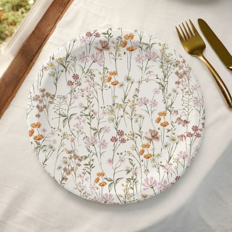 Celebrate your boho wedding with our Wildflower Boho Wedding In Bloom Garden Paper Plates. Adorned with a charming wildflower design, these plates bring a touch of natural beauty to your reception. The "In Bloom" theme infuses a sense of romance and free-spirited elegance into every detail. Delicate wildflowers grace the plates, creating a cohesive and visually stunning presentation. Crafted with care, these paper plates not only add a decorative element to your table settings but also provide a practical and convenient option for serving your guests. The intricate floral design captures the essence of nature's whimsy, making these plates a perfect fit for a boho-inspired wedding. Elevate the beauty of your celebration with Wildflower Boho Wedding In Bloom Garden Paper Plates, where each d Wedding Plate Setting, Wildflower Seed Favors, Girly Design, Wedding Plates, Elegant Dining, Free Birthday Stuff, Plates And Bowls, Paper Plates, Gaming Wall Art