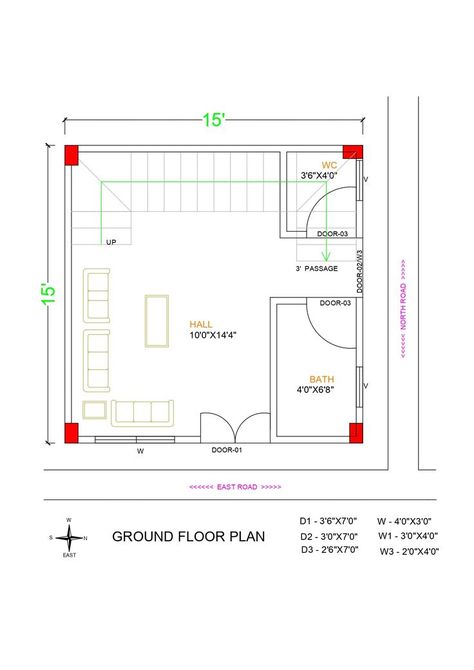 it is 15x15 feet house plan ....including 1 stair case 1 hall 1 toilet 1 bathroom Unique House Plans, Small House Elevation, Small House Design Exterior, Free House Plans, Simple House Plans, Small House Plan, Luxury House Plans, Planning Printables, House Elevation