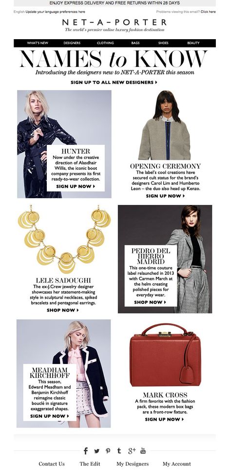 #newsletter Net a porter 09.2014 Let us introduce you to… Newsletter Inspiration, Opening Ceremony, Net A Porter, How To Introduce Yourself, Clothing And Shoes, Porter, Let It Be, Clothes Design