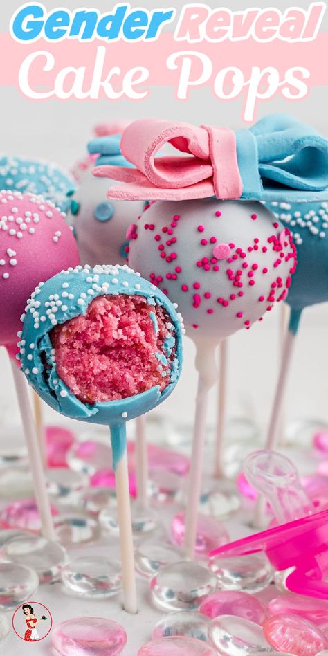 Surprise & delight baby shower guests with these easy gender reveal cake pops! Follow the easy steps to unveil the baby's gender in style. Adorable! Easy Cake Pops, White Cupcake Recipes, Blue Baby Shower Cake, Gender Reveal Cake Pops, Gender Reveal Food, Cake 2023, Diy Cake Pops, Simple Gender Reveal, Whiskey Cake