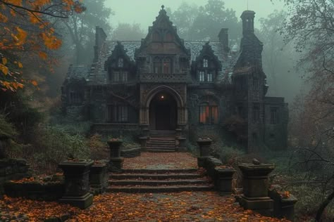 Victorian Gothic Aesthetic, Haunted House Pictures, Vampire House, Castle Exterior, Gothic Mansion, Mansion Exterior, Creepy Houses, Gothic Buildings, Old Manor