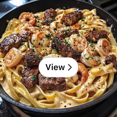 Lemon8 · Cajun Shrimp and Steak Alfredo Pasta · @Italia Love Cajun Shrimp And Steak Alfredo Pasta, Steak And Shrimp Pasta, Steak And Shrimp Alfredo, Shrimp And Steak Alfredo Pasta, Steak And Shrimp Recipes, Steak Alfredo Pasta, Steak Alfredo, Pasta Italia, Shrimp Alfredo