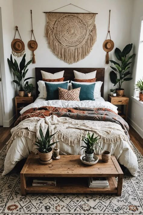 Modern Boho Bedroom, Boho Style Bedroom, Cozy Nooks, Guest Room Decor, Relaxing Bedroom, Bedroom Layouts, Boho Living Room, Dream Rooms, Boho Bedroom