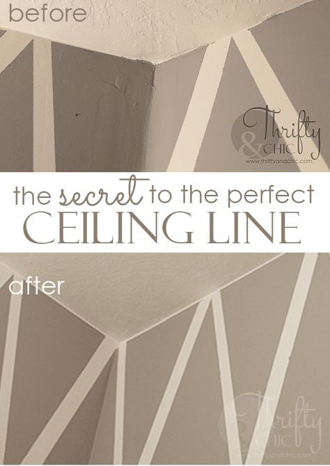 How to get a crisp line everytime where the ceiling and wall meet. Best trick ever! Film Decor, Ceiling Paint, Easy Home Improvement Projects, Interior Hotel, Easy Home Improvement, Diy Wand, Renovation Design, Paint Line, Painted Ceiling