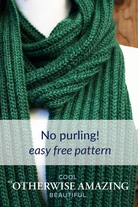 This free knit scarf pattern involves no purl stitches, making it the perfect choice for beginner knitters. It's easy but creates a beautiful rib stitch. Knit Scarf Pattern, Easy Scarf Knitting Patterns, Knitting Patterns Free Beginner, Knitting Patterns Free Scarf, Ribbed Scarf, Beginner Knitting Patterns, Rib Stitch, Free Scarf, Easy Knitting Patterns