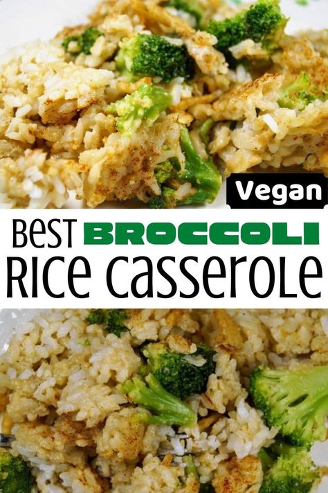 Cheese Rice Casserole, Broccoli Cheese Rice Casserole, Vegan Casserole Recipes, Broccoli Cheese Rice, Vegan Casseroles, Rice Recipes Vegan, Vegeterian Recipes, Vacation Food, Vegan Broccoli