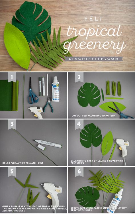 deco feuillage Tropisk Fest, Felt Flower Bouquet, Felt Flowers Diy, Fiesta Tropical, Fleurs Diy, Diy Bebe, Paper Leaves, Jungle Baby, Kraf Diy