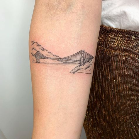 Bridge Tattoo Simple, Bridge Tattoo Ideas, Aus Tattoo, Bay Tattoo, Bridge Tattoo, Big Cat Tattoo, Night Tattoo, Amsterdam Tattoo, Small Bridge