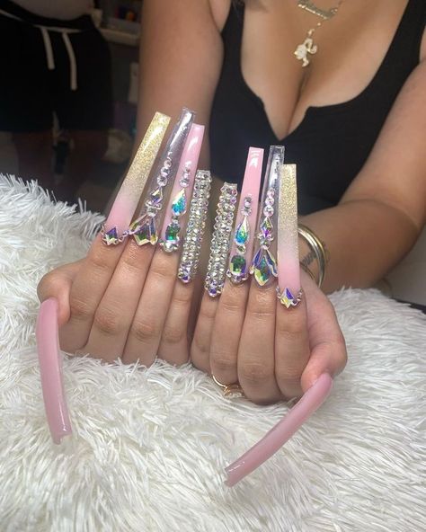 Super Long Acrylic Nails, Tapered Square Nails, Drip Nails, Nails Design With Rhinestones, Glow Nails, Long Acrylic Nails Coffin, Exotic Nails, Acrylic Nails Coffin Pink, Long Acrylic