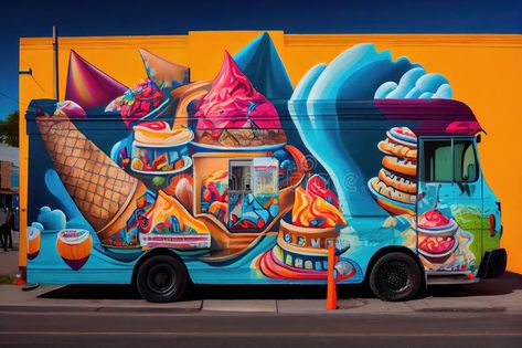 Graffiti art piece incorporating the colorful and diverse elements of a city, such as buildings, food trucks, and people royalty free stock image Graffiti Food, Concept Truck, People Illustration, Urban Life, Food Trucks, Graffiti Art, Food Truck, Stock Images Free, Stock Illustration