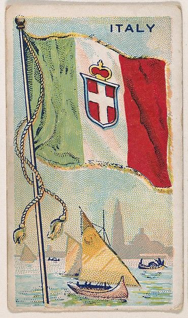 Italy, bakery card from the Flags series (D34), issued by the Ward-Mackey Company Italy Flag Aesthetic, Italian History, Italian Posters, Historical Flags, Italy Flag, Pin Up Posters, Vintage Flag, Italian Flag, Historical Period